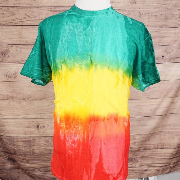 COLORTONE RASTA TIE DYE GREEN YELLOW RED BLANK T-SHIRT SIZE XL - Picture 2 of 5